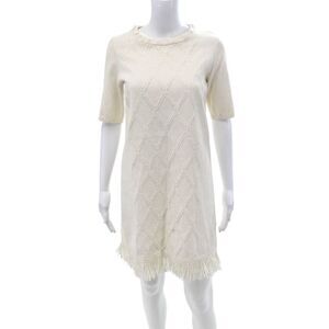 D. Exterior Womens Beige Argyle Sweater Dress Short Sleeve Cotton Linen Size XS